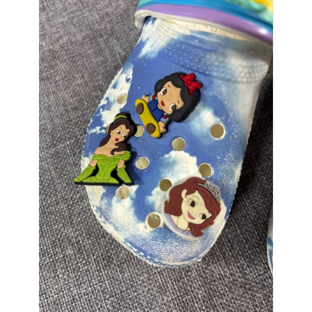 Crocs Kids Blue Cloud Rainbow Clog Shoes Toddler 9 Disney Peppa Jibbitz Charms
